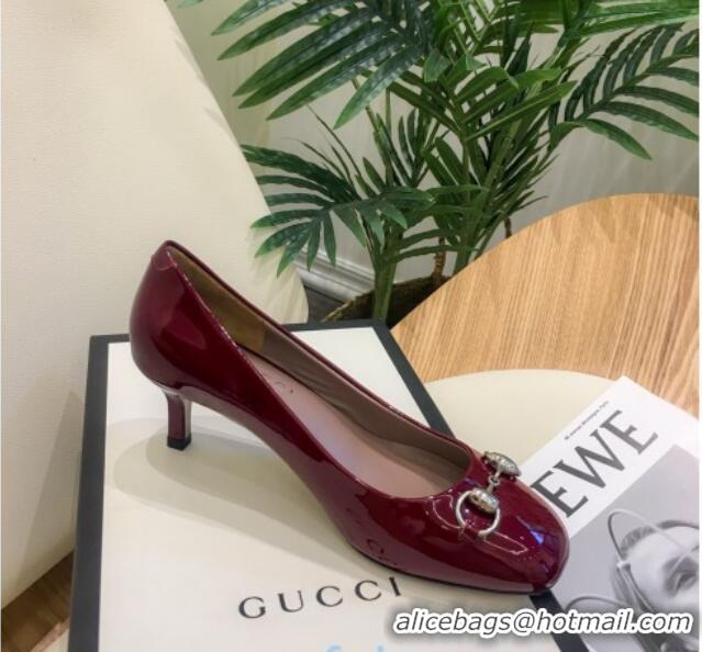 Best Price Gucci Patent Leathe Pumps 5cm with Horsebit 022516 Burgundy 2021