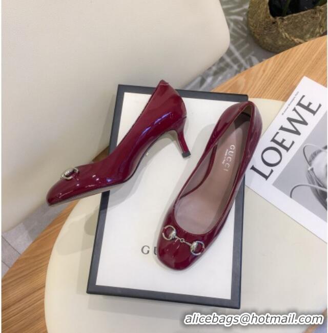 Best Price Gucci Patent Leathe Pumps 5cm with Horsebit 022516 Burgundy 2021