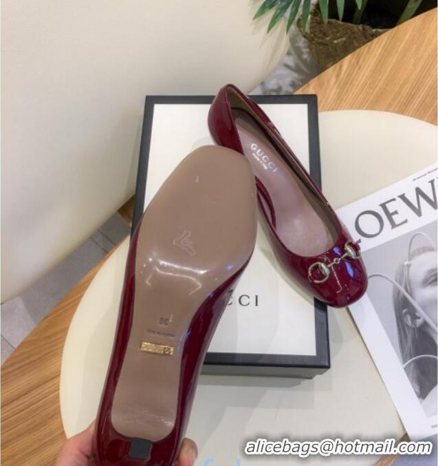 Best Price Gucci Patent Leathe Pumps 5cm with Horsebit 022516 Burgundy 2021