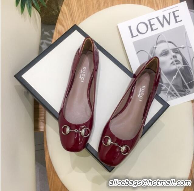 Well Crafted Gucci Patent Leathe Ballet Flat with Horsebit 022517 Burgundy 2021