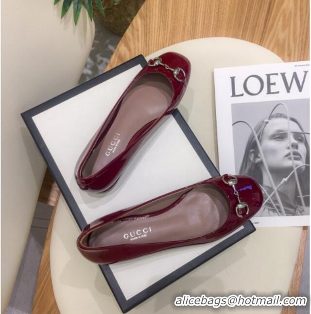 Well Crafted Gucci Patent Leathe Ballet Flat with Horsebit 022517 Burgundy 2021