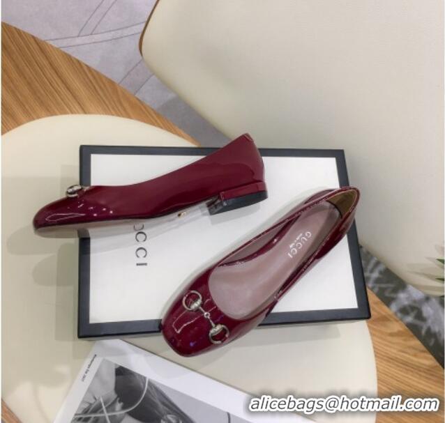 Well Crafted Gucci Patent Leathe Ballet Flat with Horsebit 022517 Burgundy 2021