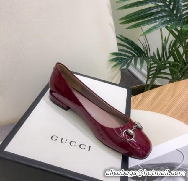 Well Crafted Gucci Patent Leathe Ballet Flat with Horsebit 022517 Burgundy 2021