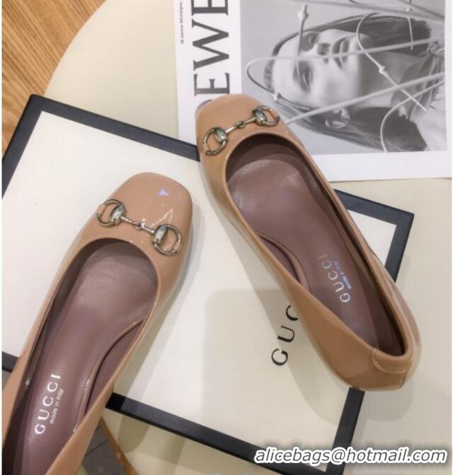 Good Quality Gucci Patent Leathe Pumps 5cm with Horsebit 022518 Nude 2021