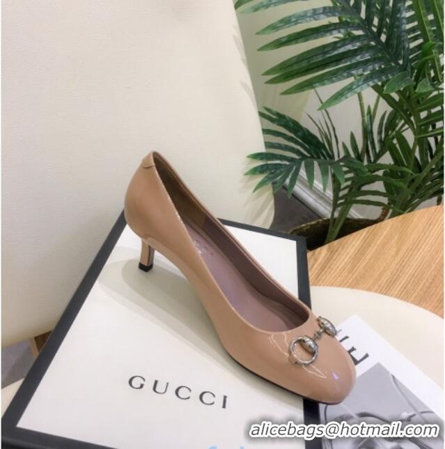 Good Quality Gucci Patent Leathe Pumps 5cm with Horsebit 022518 Nude 2021