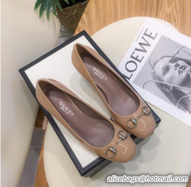 Good Quality Gucci Patent Leathe Pumps 5cm with Horsebit 022518 Nude 2021