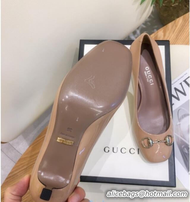 Good Quality Gucci Patent Leathe Pumps 5cm with Horsebit 022518 Nude 2021