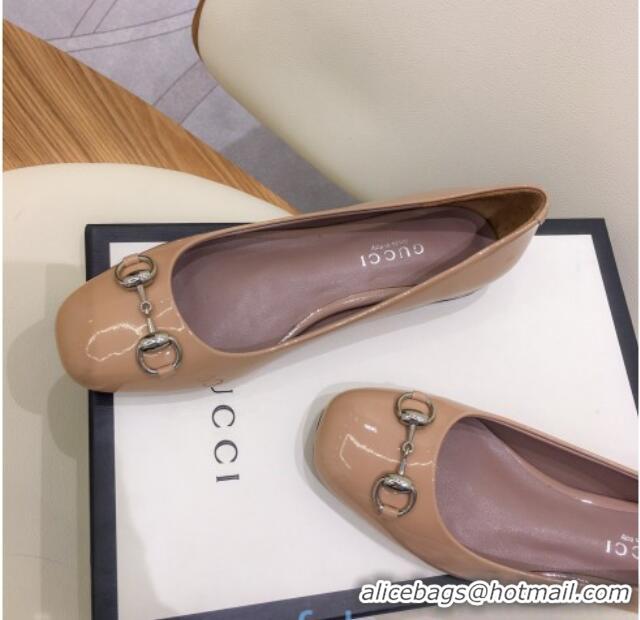 New Design Gucci Patent Leathe Ballet Flat with Horsebit 022519 Nude 2021