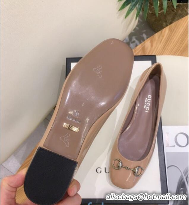 New Design Gucci Patent Leathe Ballet Flat with Horsebit 022519 Nude 2021