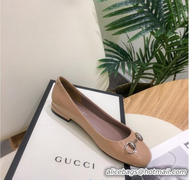 New Design Gucci Patent Leathe Ballet Flat with Horsebit 022519 Nude 2021