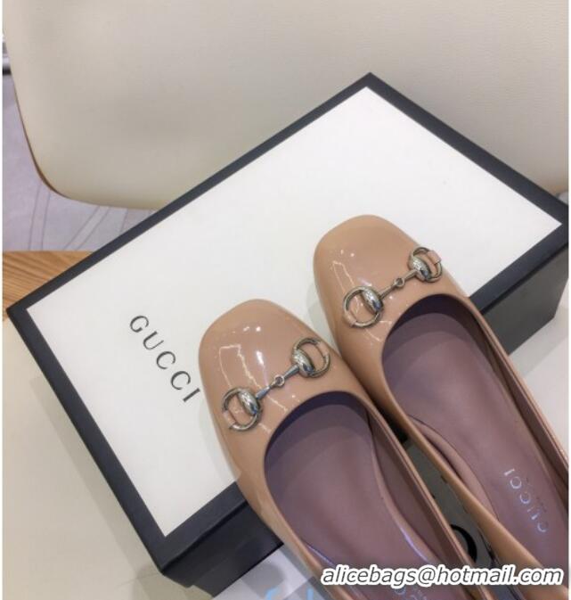 New Design Gucci Patent Leathe Ballet Flat with Horsebit 022519 Nude 2021