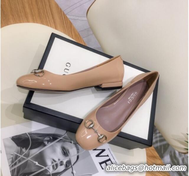 New Design Gucci Patent Leathe Ballet Flat with Horsebit 022519 Nude 2021