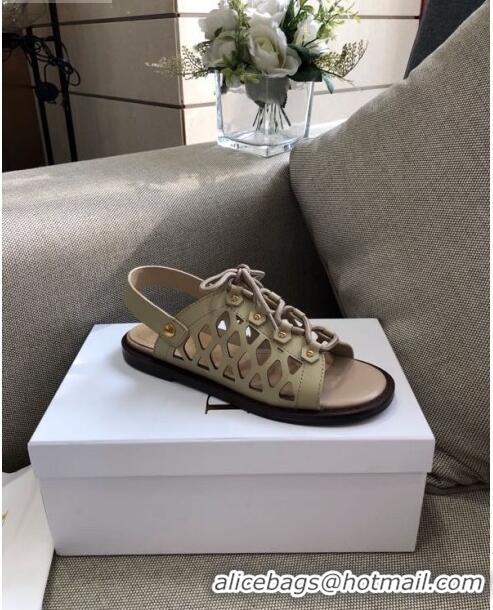 Pretty Style Dior D-Trap Flat Sandals in Mesh Calfskin CD3123 Beige 2021