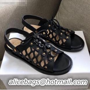 Promotional Dior D-Trap Flat Sandals in Mesh Calfskin CD3123 Black 2021