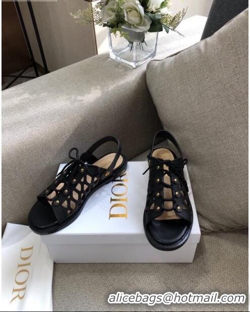 Promotional Dior D-Trap Flat Sandals in Mesh Calfskin CD3123 Black 2021