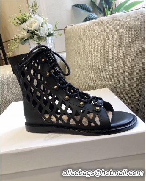 Chic Perfect Dior D-Trap Boot Sandals in Mesh Calfskin CD3125 Black 2021