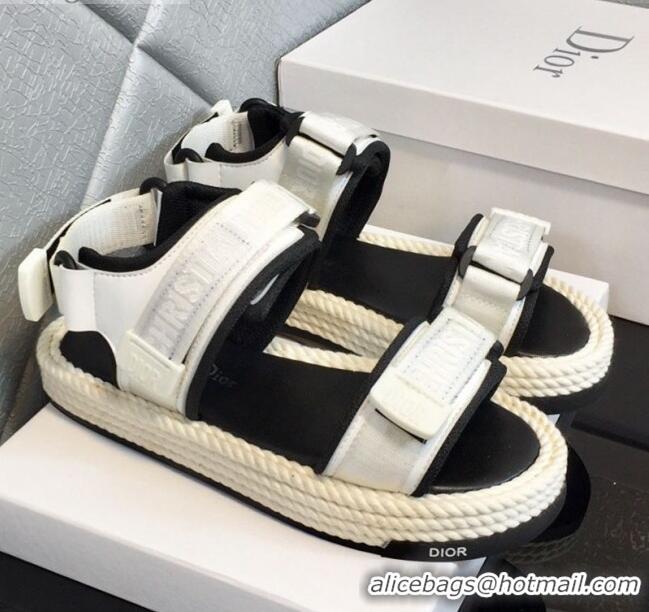 Buy Inexpensive Dior D-Wander Fabric Flat Strap Sandals CD8122 White 2021