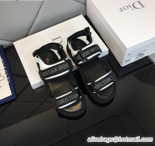 Good Product Dior D-Wander Fabric Flat Strap Sandals CD8122 Black 2021