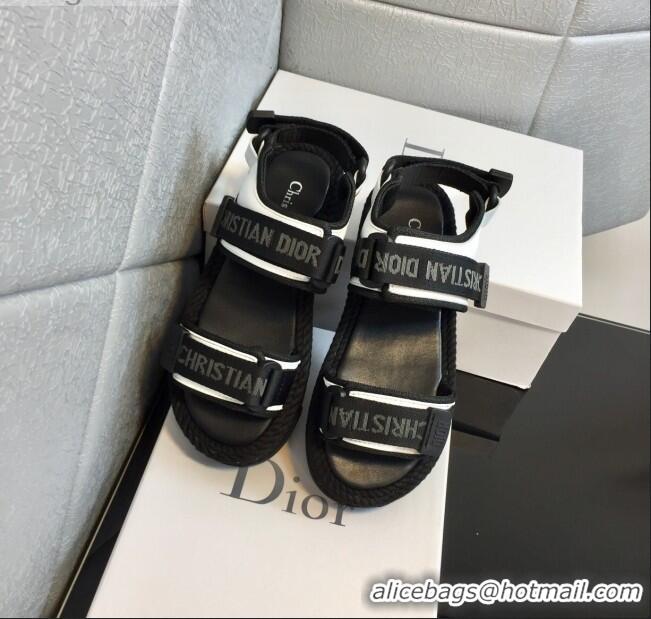 Good Product Dior D-Wander Fabric Flat Strap Sandals CD8122 Black 2021