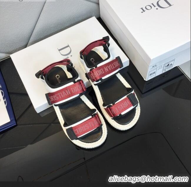 Famous Brand Dior D-Wander Fabric Flat Strap Sandals CD8122 Red 2021