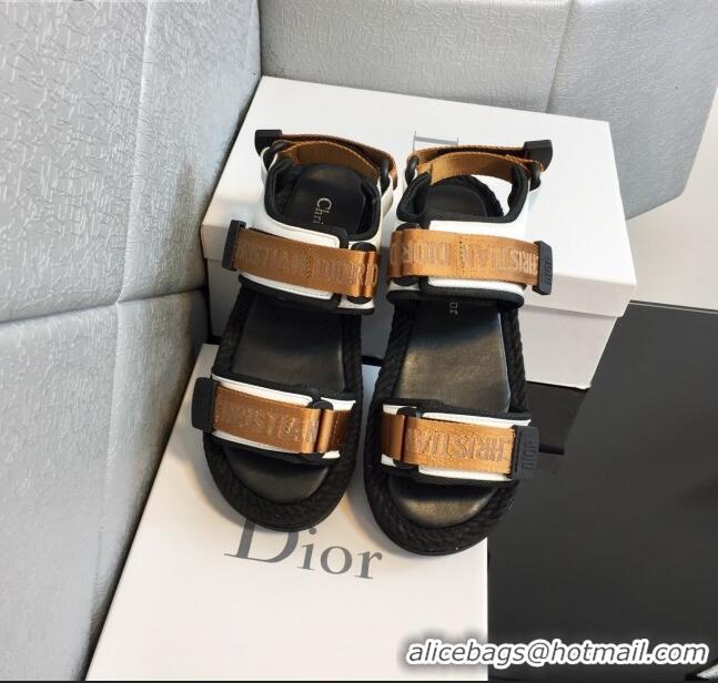 Unique Grade Dior D-Wander Fabric Flat Strap Sandals CD8122 Gold 2021