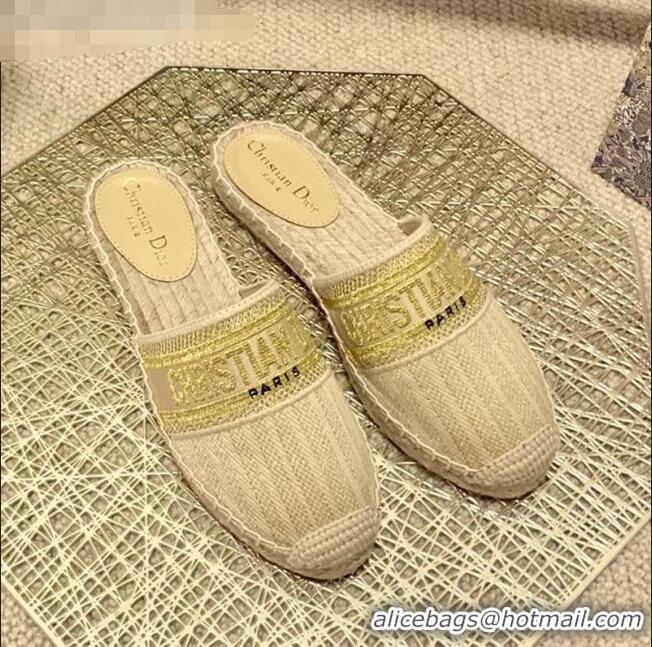 Inexpensive Dior Granville Espadrille Mules in Metallic Thread Embroidered Cotton CD0904 Beige 2021