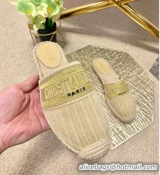 Inexpensive Dior Granville Espadrille Mules in Metallic Thread Embroidered Cotton CD0904 Beige 2021