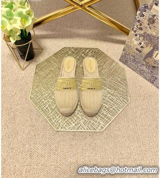 Inexpensive Dior Granville Espadrille Mules in Metallic Thread Embroidered Cotton CD0904 Beige 2021