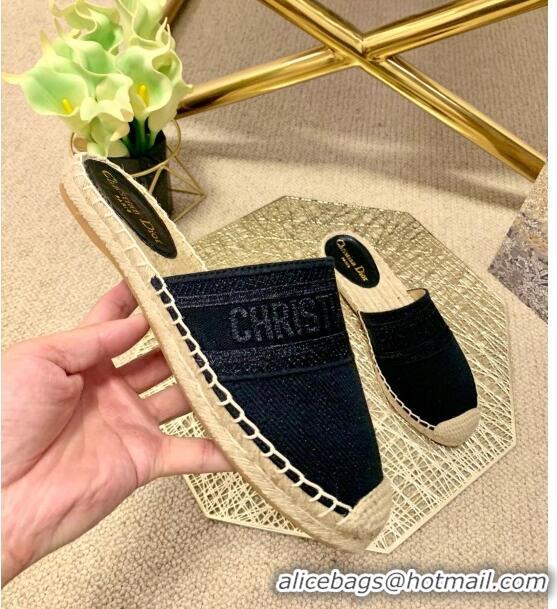 Best Price Dior Granville Espadrille Mules in Metallic Thread Embroidered Cotton CD0904 Black 2021