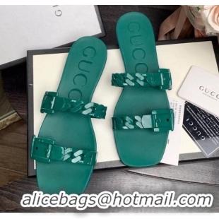 Top Quality Gucci PVC Chain Flat Slide Sandals 022586 Green