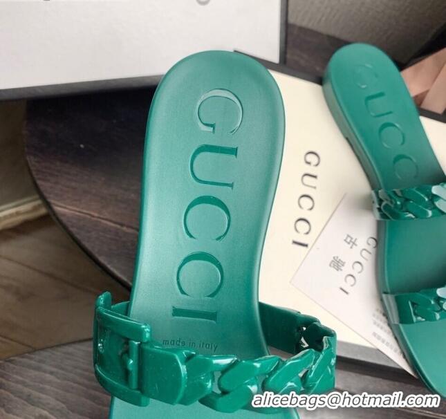 Top Quality Gucci PVC Chain Flat Slide Sandals 022586 Green