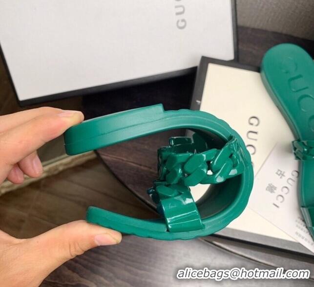 Top Quality Gucci PVC Chain Flat Slide Sandals 022586 Green