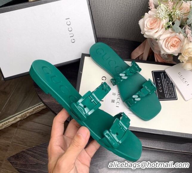 Top Quality Gucci PVC Chain Flat Slide Sandals 022586 Green