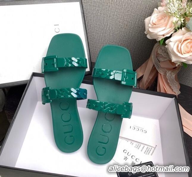 Top Quality Gucci PVC Chain Flat Slide Sandals 022586 Green