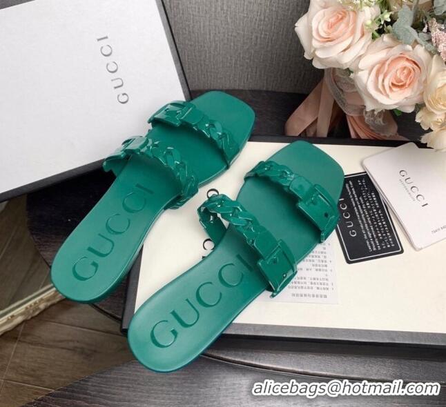 Top Quality Gucci PVC Chain Flat Slide Sandals 022586 Green