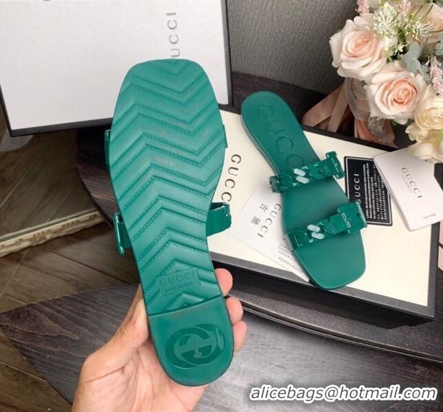 Top Quality Gucci PVC Chain Flat Slide Sandals 022586 Green