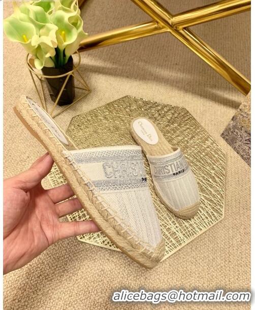 ​Promotional Dior Granville Espadrille Mules in Metallic Thread Embroidered Cotton CD0904 White 2021