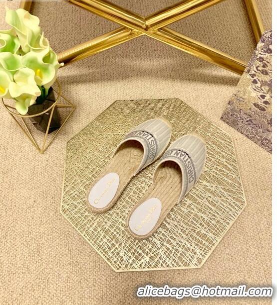 ​Promotional Dior Granville Espadrille Mules in Metallic Thread Embroidered Cotton CD0904 White 2021