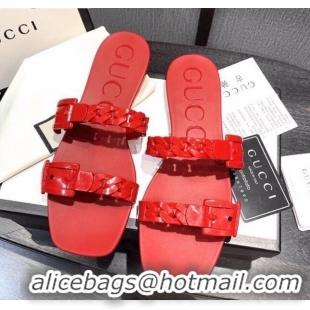 Top Quality Gucci PVC Chain Flat Slide Sandals 022586 Red