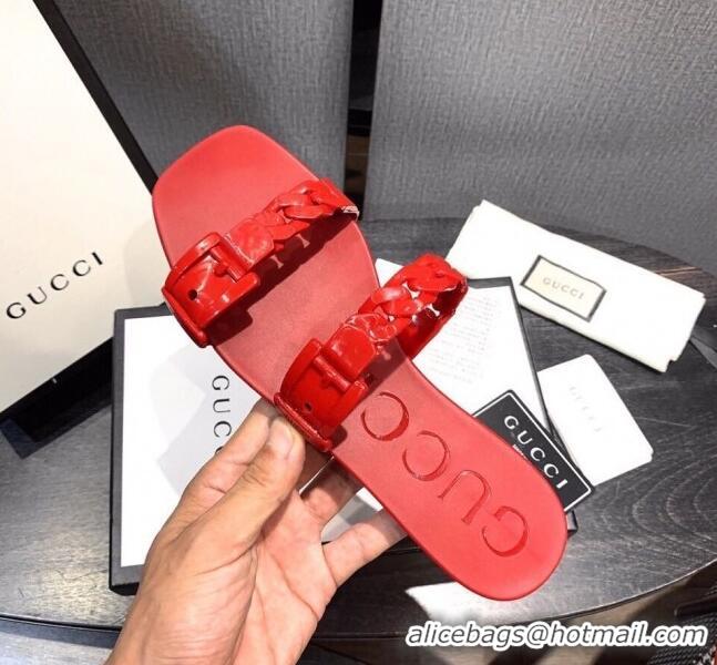 Top Quality Gucci PVC Chain Flat Slide Sandals 022586 Red