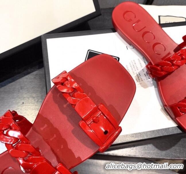 Top Quality Gucci PVC Chain Flat Slide Sandals 022586 Red