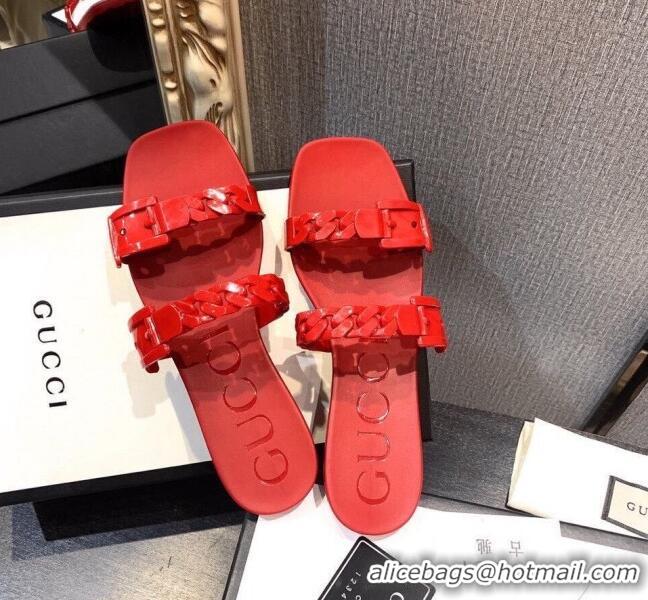 Top Quality Gucci PVC Chain Flat Slide Sandals 022586 Red