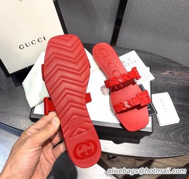 Top Quality Gucci PVC Chain Flat Slide Sandals 022586 Red