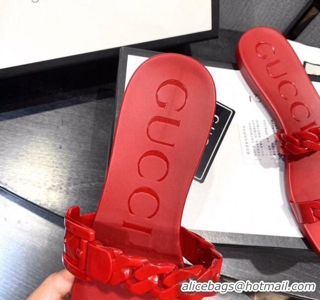 Top Quality Gucci PVC Chain Flat Slide Sandals 022586 Red