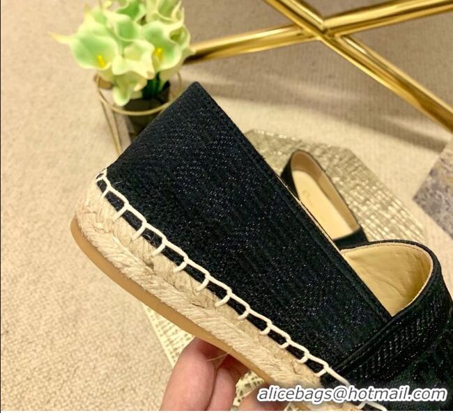 Luxurious Dior Granville Espadrilles in Metallic Thread Embroidered Cotton CD0908 Black 2021