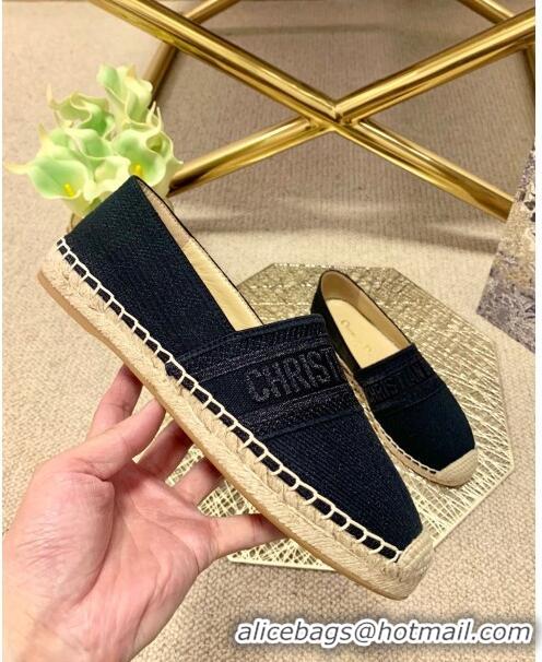 Luxurious Dior Granville Espadrilles in Metallic Thread Embroidered Cotton CD0908 Black 2021