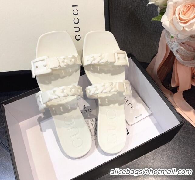 Most Popular Gucci PVC Chain Flat Slide Sandals 022586 White