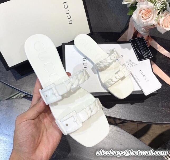 Most Popular Gucci PVC Chain Flat Slide Sandals 022586 White