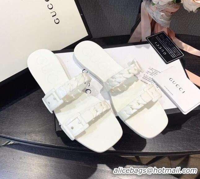 Most Popular Gucci PVC Chain Flat Slide Sandals 022586 White