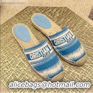 New Style Dior Granville Espadrille Mules in CD0912 Ocean Blue D-Stripes Embroidered Cotton 2021